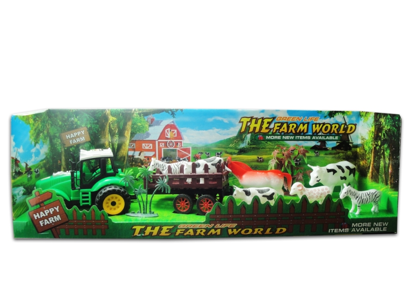 Kit Trator C/ Carretinha E Animais - Happy Farm
