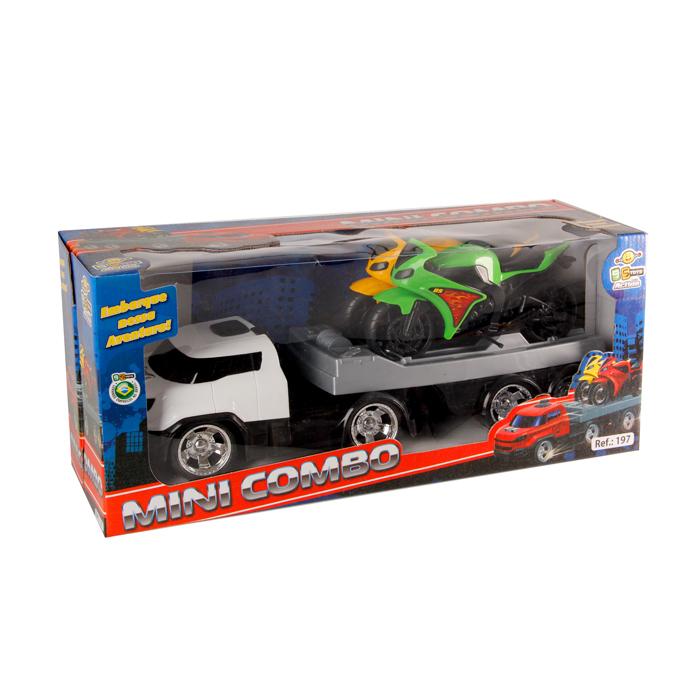 Caminho Mini Combo Cabine Branco - Bs Toys - Com 2 Motos